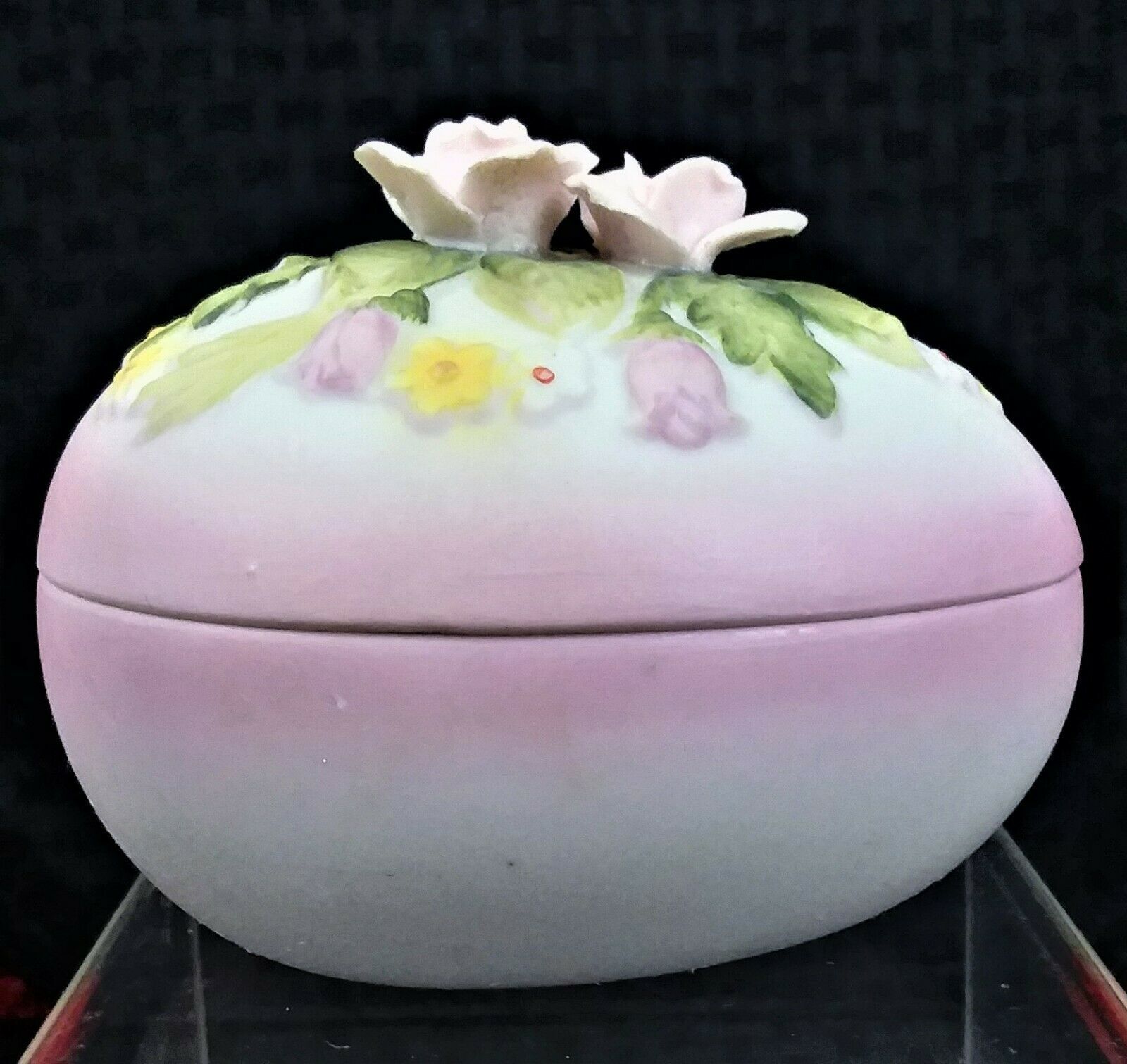 VINTAGE LEFTON FLORAL EGG SHAPED CERAMIC TRINKET BOX/CANDY DISH MADE IN