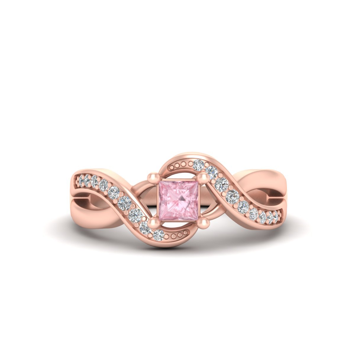 Rose Quartz And Diamond Engagement Ring Infinity Bridal Wedding Ring Free Ship