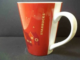 Starbucks tapered china coffee mug RED Holiday Houses 2013 12 oz Christmas - $9.45