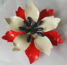 Vintage Red White &amp; Blue Enamel Metal Flower Brooch - $24.50