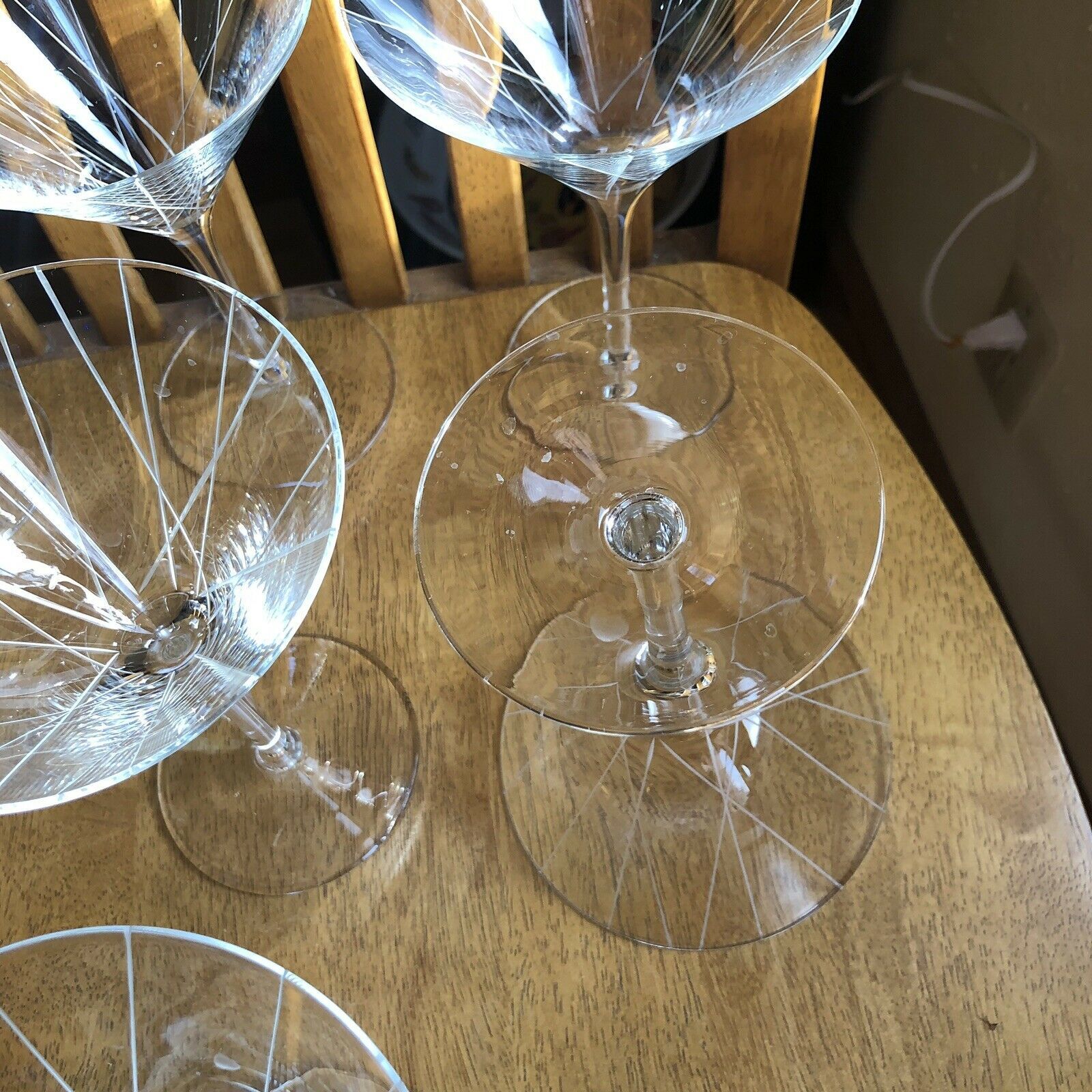 Crate & Barrel CRYSTAL MARTINI GLASSES PARK AVENUE vertical Etched