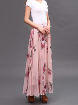 Women Pink FLORAL Chiffon Long Skirt A-line Flower Long Chiffon Skirt Summer  image 11