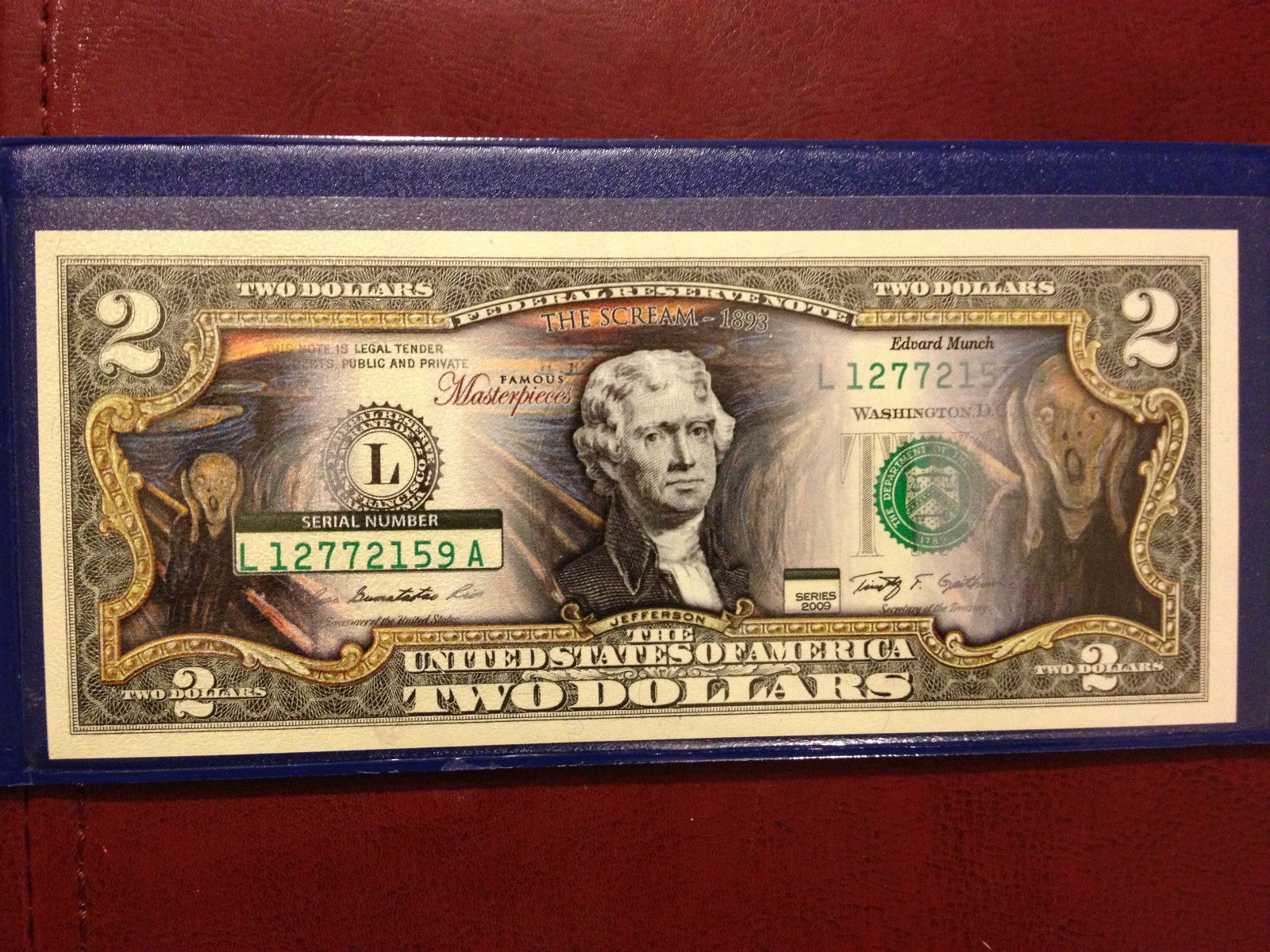THE SCREAM Edward Munch 1893 *Famous Masterpieces* Legal Tender $2 U.S Bill