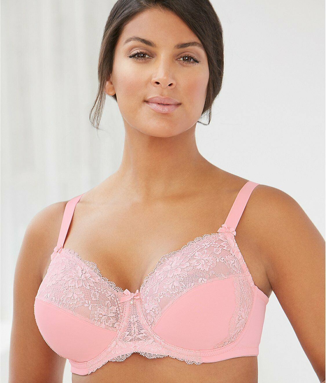 GLAMORISE Pink Elegance Full Figure Lacey Wonderwire Bra, US 44DD, UK