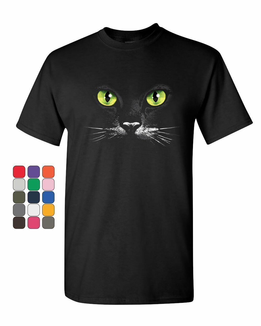 Cat Green Eyes T-Shirt Animal Pet Lovers Kitten Huge Cat Face  Mens Tee Shirt