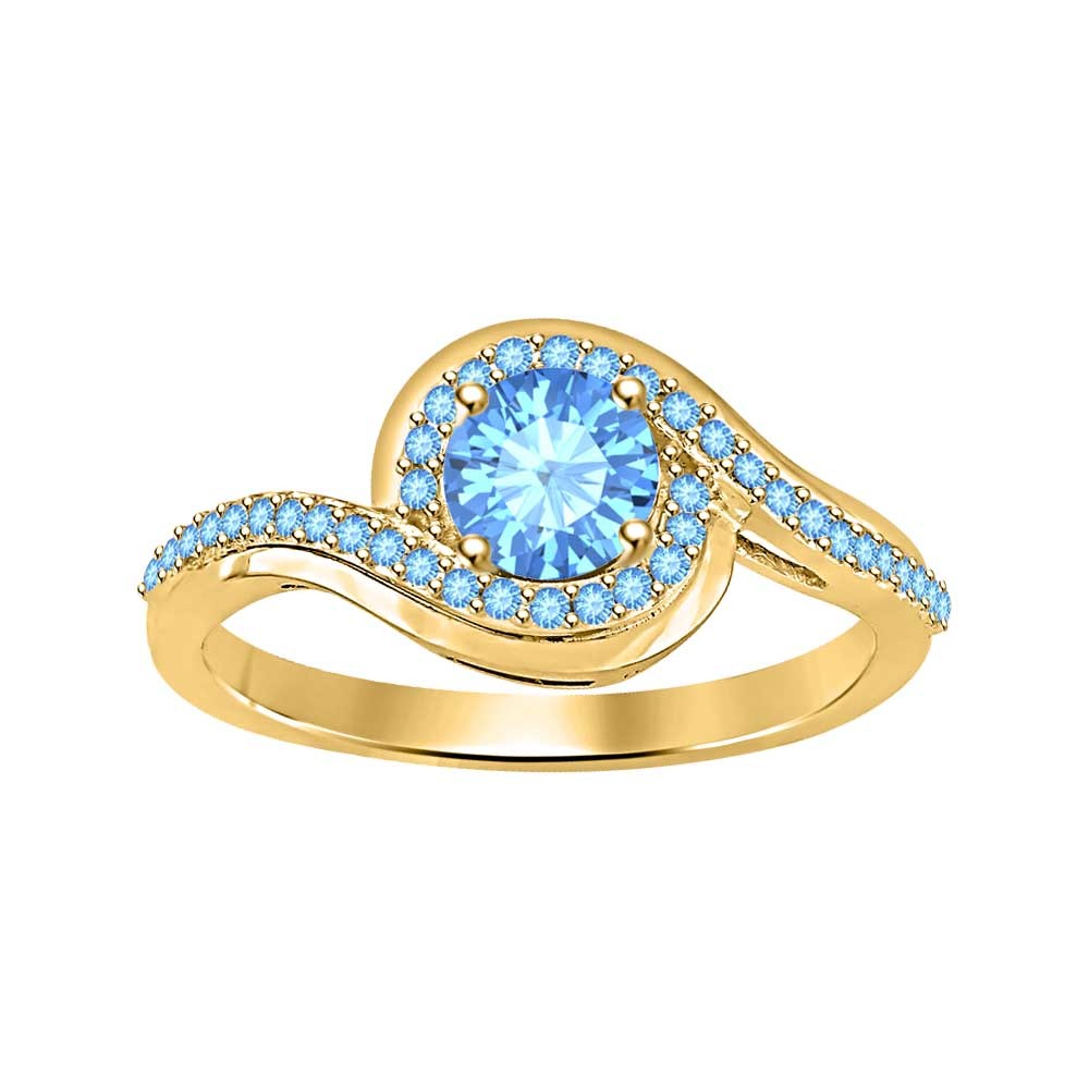 Round Cut Blue Topaz 14k Yellow Gold Over 925 Silver Wedding Women Ring