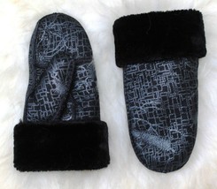 Natural sheepskin and leather women Black Mittens Adult Warm Winter Mittens - $37.62
