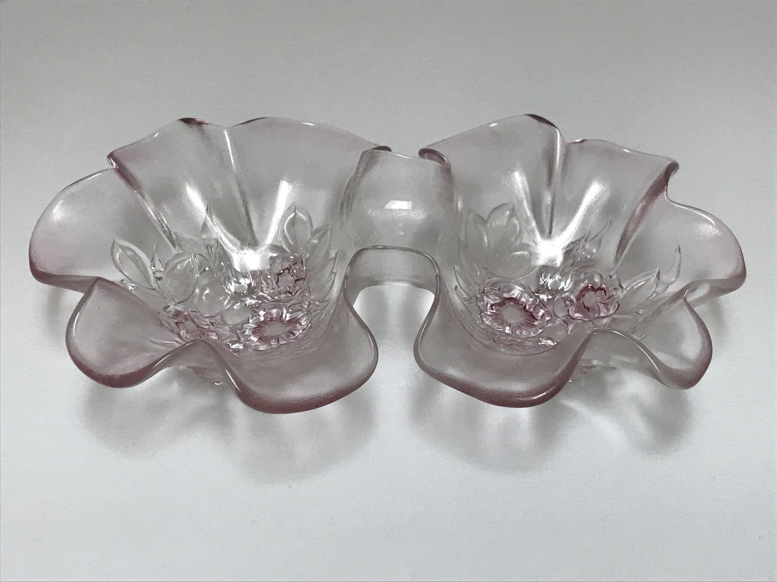 Mikasa Crystal Rosella Relish Dish Candy Bowl Embossed Pink Frosted Flowers Pottery And Glass 2439