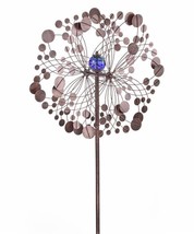 Flower Wind Spinner 75" Tall Brown Metal Triple Pronged Garden Stake Blue Sphere