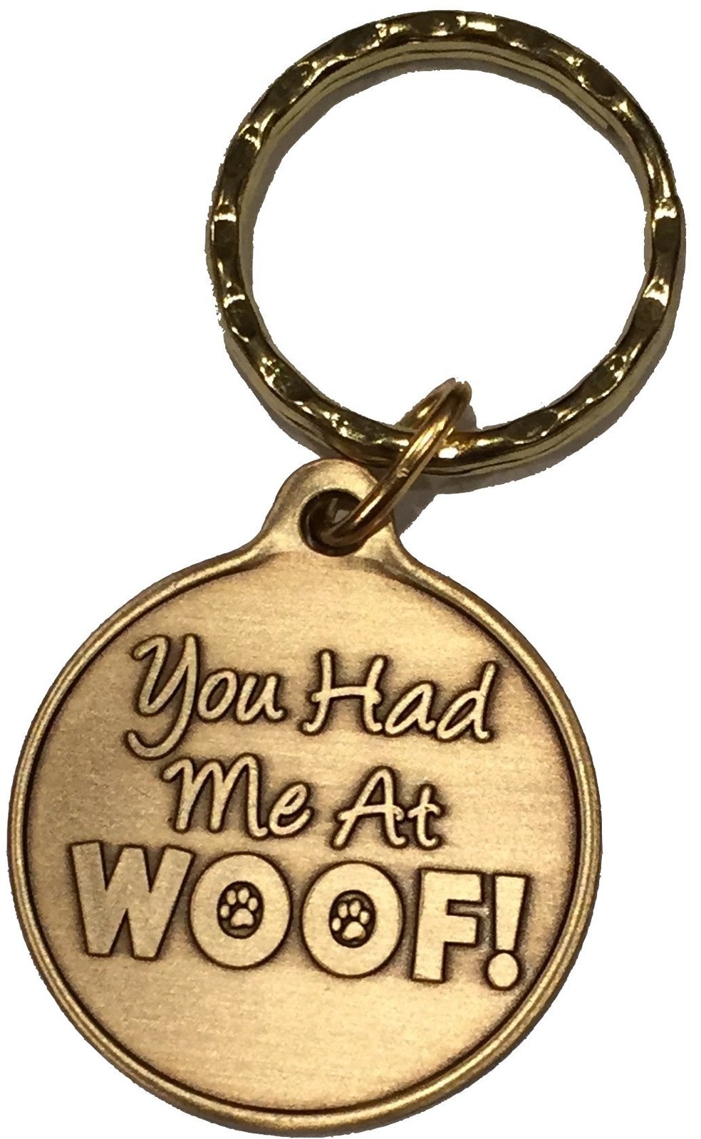 You Had Me At Woof Dog Pet Heart Bronze Keychain Paw Print Design