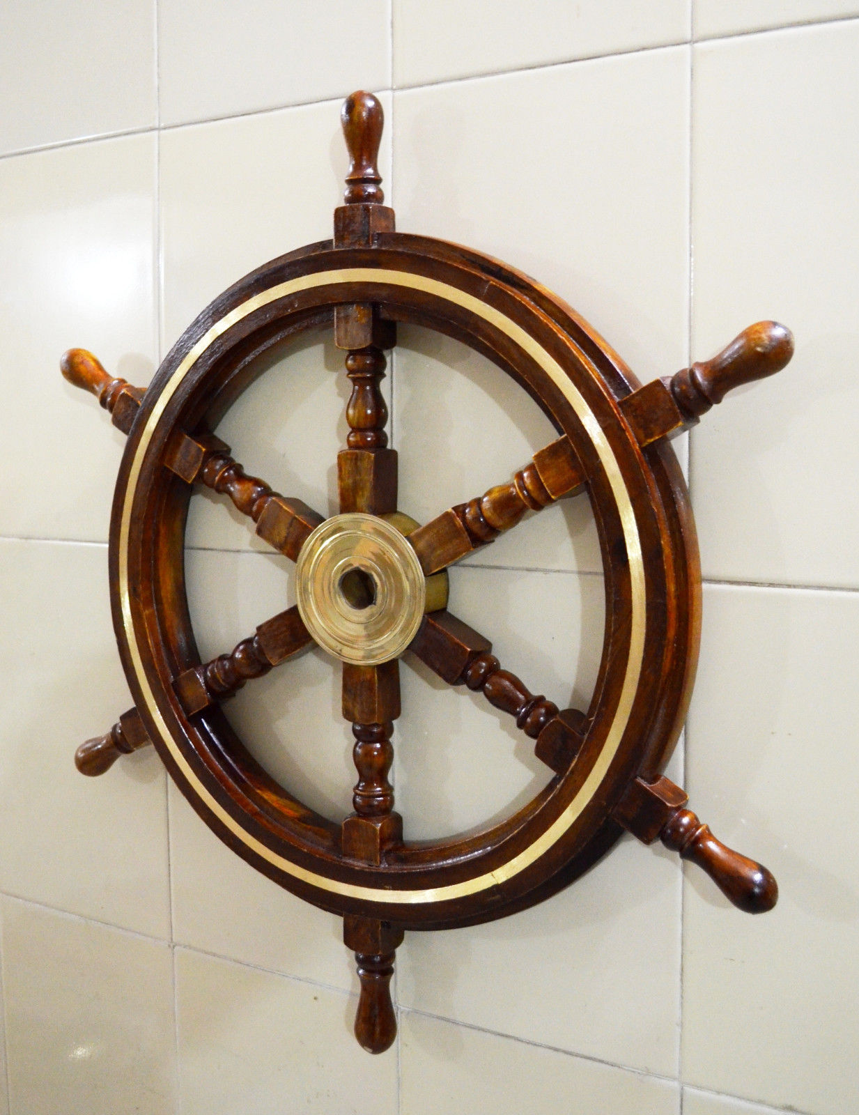 Wall Decor Nautical Brown wooden Ship wheel 24 Inch