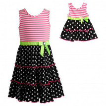 Girl 4-14 and Doll Matching Pink Black Striped Dot Tank Dress fit American Girls - $24.99+