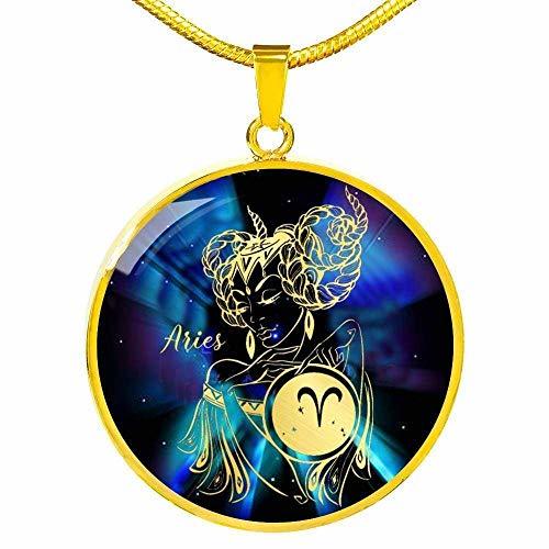 Express Your Love Gifts Aries Purple Galaxy Zodiac Necklace Stainless Steel or 1