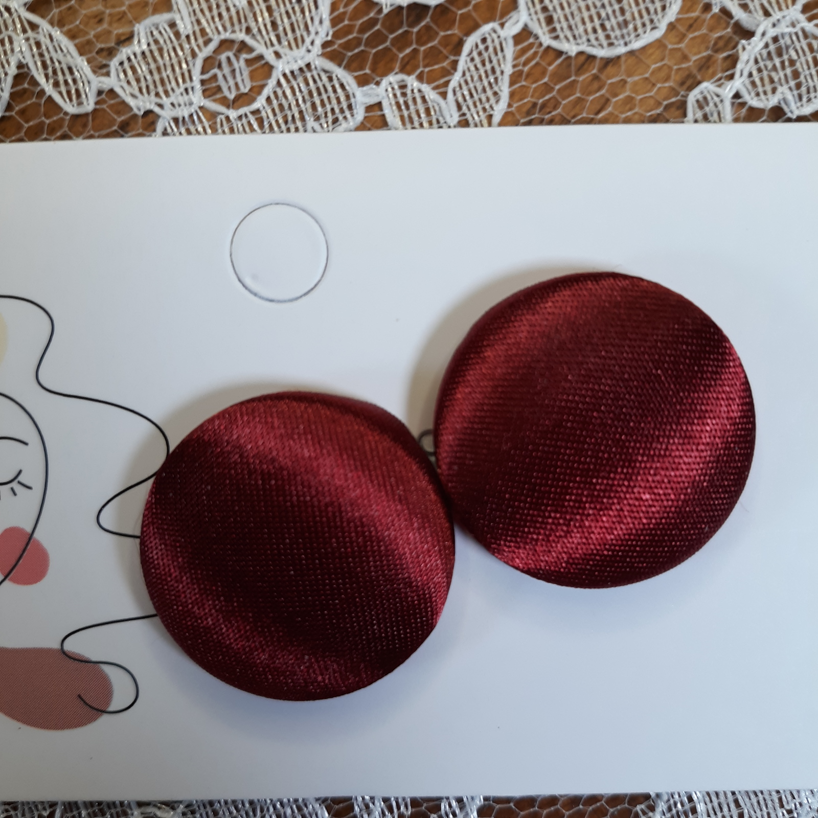Primary image for BURGUNDY RED  Satin Button Earrings - POST STYLE - Handmade by Rene
