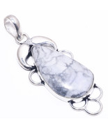 Howlite Gemstone Handmade 925 Sterling Silver Jewelry Pendant 2.2&quot; AB-206 - $12.85