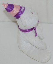 Solid White Plush Bear With Purple Bow Purple Pink Happy Birthday Hat image 2