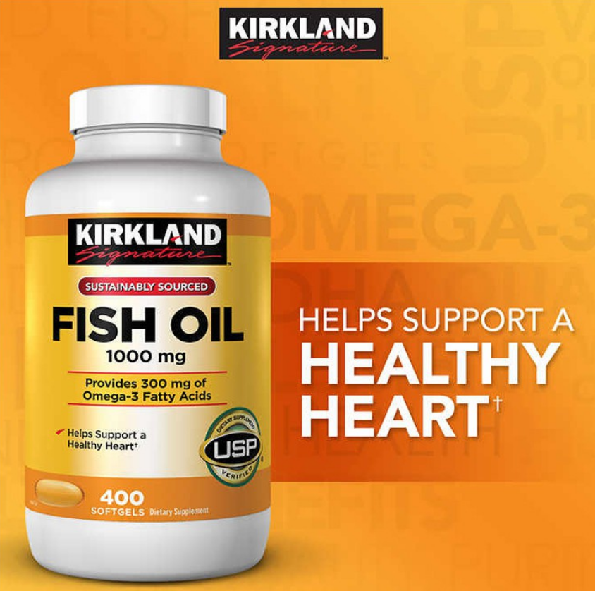 Kirkland Signature Fish Oil 1000mg 400 Softgels Heart Health (USP Verified)