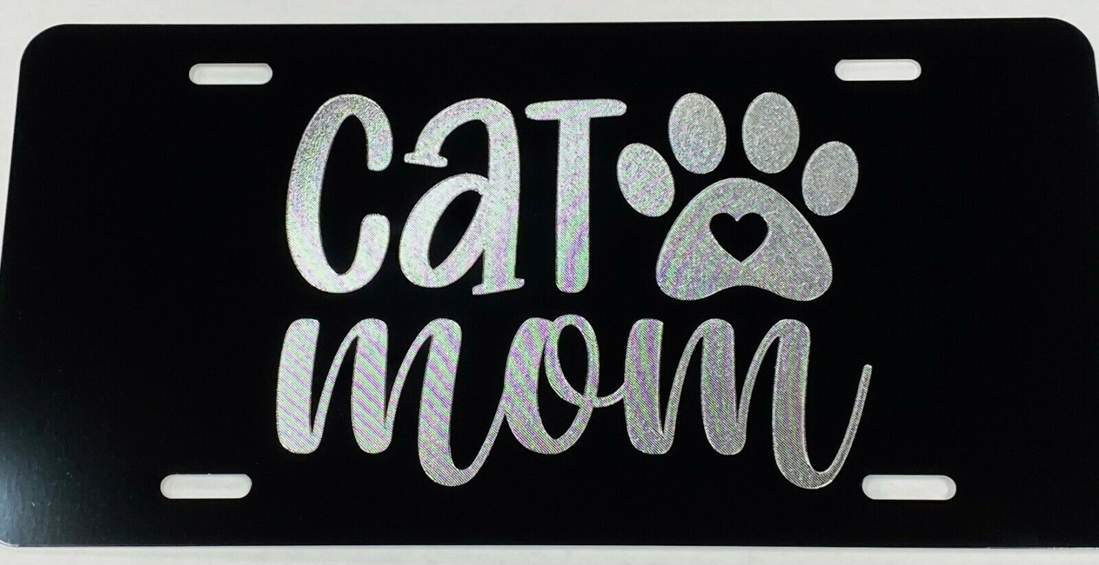 Cat Mom Paw Diamond Etched Engraved License Plate Car Tag Great Gift