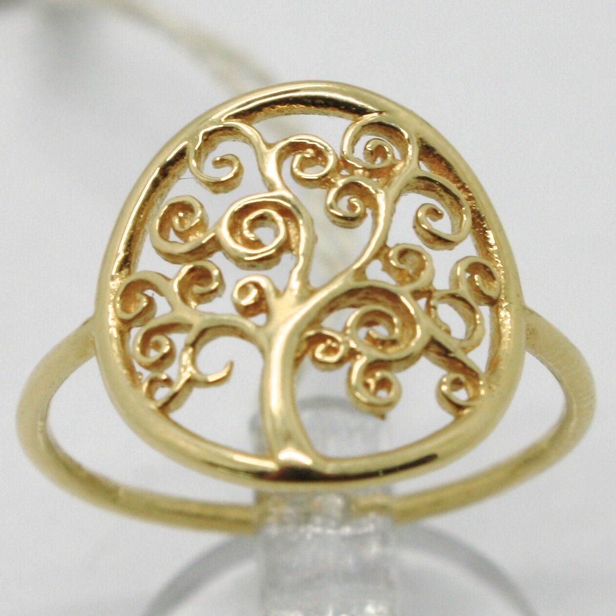Primary image for 18K YELLOW GOLD TREE OF LIFE RING, SMOOTH, BRIGHT, LUMINOUS, MADE IN ITALY
