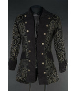 Men&#39;s Black Brocade Pirate Jacket Victorian Goth Vampire Jacquard Office... - $103.19