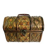 Vintage Box Purse Wood Wicker &amp; Metal Trim Overnight Bag Luggage Hinged ... - $32.73