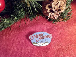 Hallmark Merry Christmas Pin, Vintage Hallmark Cards Enamel Holiday Brooch - $10.00