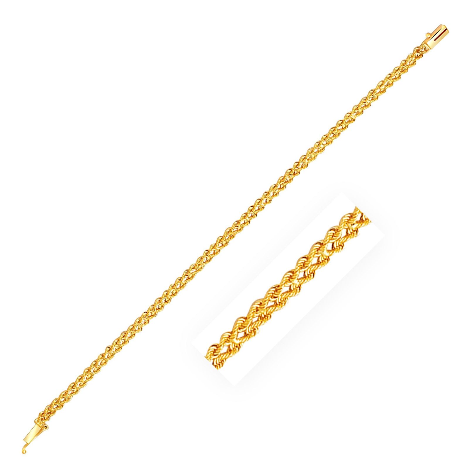 4.0 mm 14k Yellow Gold Two Row Rope Bracelet, size 7''