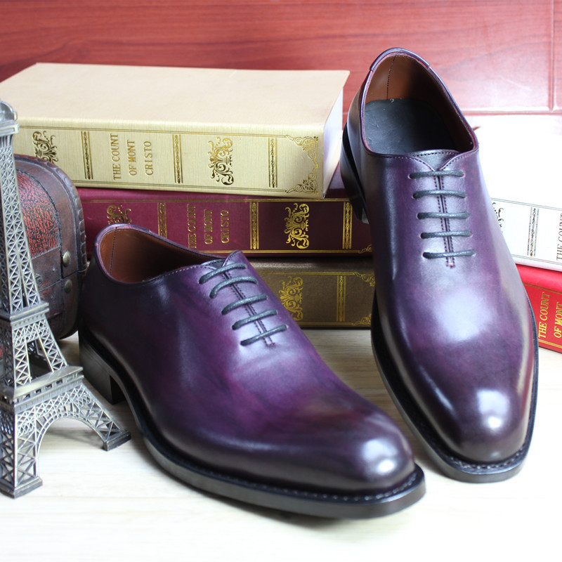 Men's Oxford Purple Color Burnished Plain Rounded Toe Real Leather Lace ...