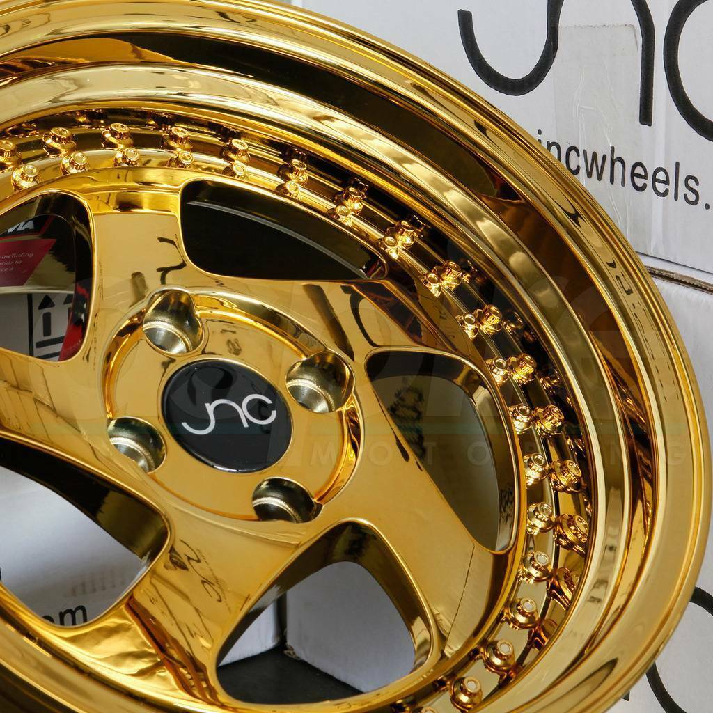 One 15x8 JNC 034 4x100 20 Platinum Gold GR Wheel Rims Wheels
