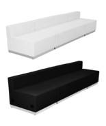 Black White Leather 3 Pc Linear Sectional Reception Office Hotel Conference Room - £1,558.82 GBP