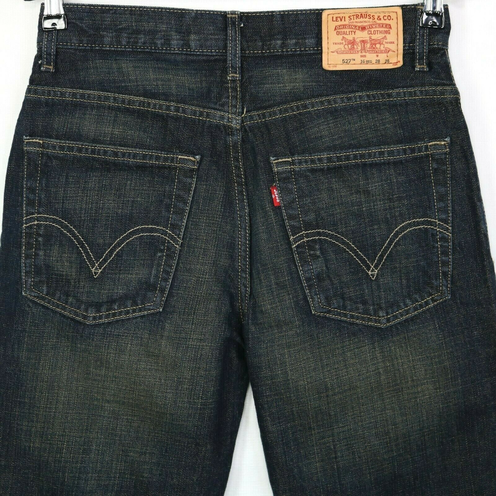 Levis 527 Boys Mens Boot Cut Jeans Size 16 Regular 28 x 28 Dark - Jeans