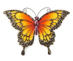 Monarch Butterfly Suncatcher Hanging Glass & Metal 17" Orange Wall Garden Decor - $42.56