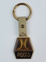 Vintage Zodiac Sign brown Pisces enamel keychain w/ Astrological definit... - $18.69