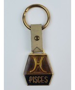 Vintage Zodiac Sign brown Pisces enamel keychain w/ Astrological definition back - $18.69