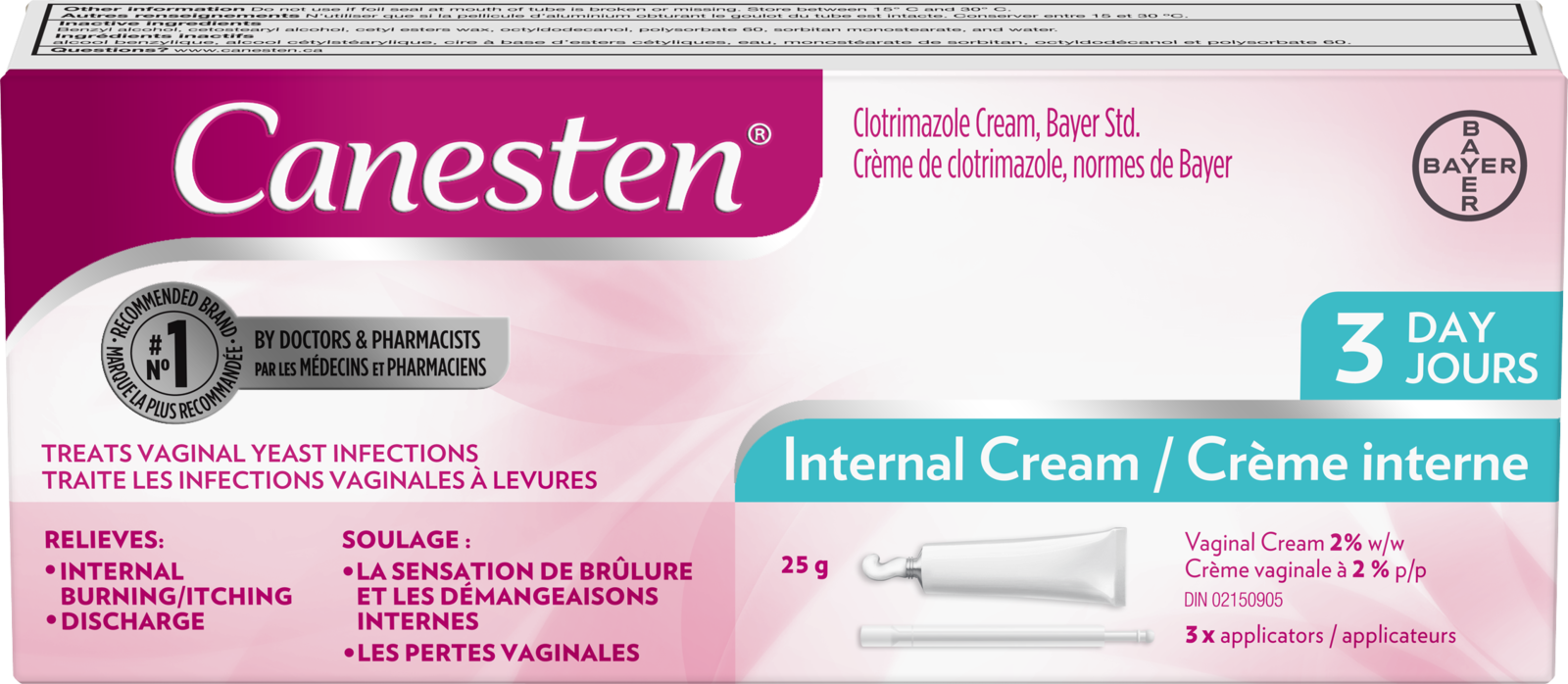 Canesten 3 Day Internal Cream 4 boxes Canadian Other Feminine Hygiene