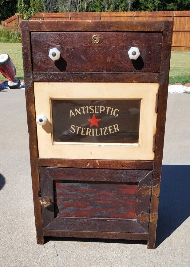 Antiseptic Sterilizer Sanitary Wood Cabinet Doctor Barber Apothecary 