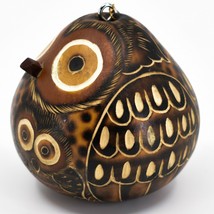 Handcrafted Carved Gourd Art Owl Mom & Baby Owlets 3D Nose Ornament Made in Peru image 2