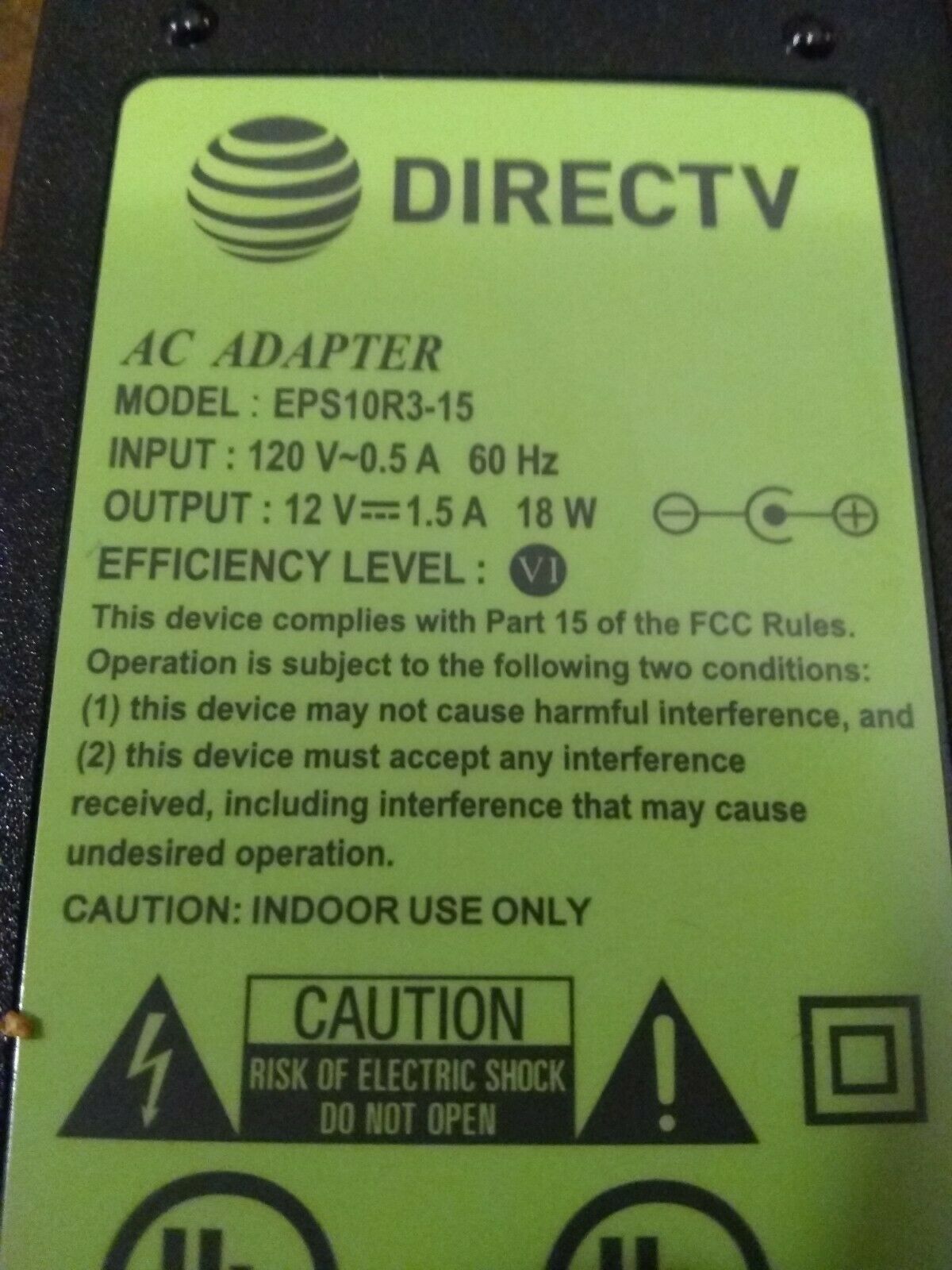 DirecTV AC Adapter Model Number EPS10R315 120V0.5A 60Hz New Other