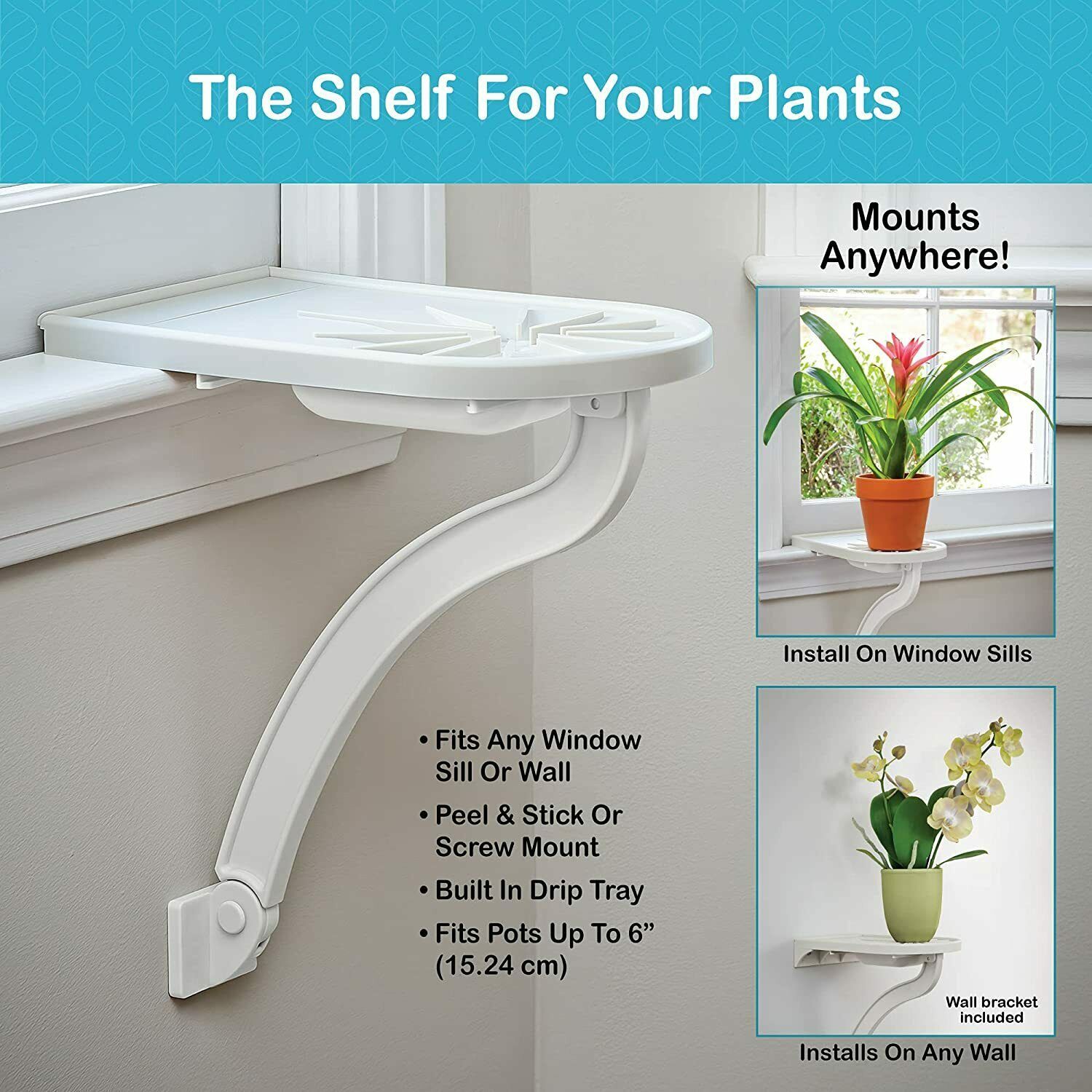 Primary image for Plant Caddy Shelf: Indoor Peel & Stick Window Sill Plant Pot Holder Shelf - TV