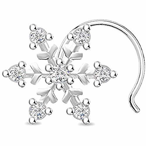 Elegant Touch Snowflake Diamond Nose Stud Ring 14k White Gold Plated Piercing Je