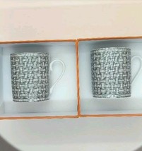 Hermes Mosaique Au 24 Mug Cup Set of 2 Platinum silver porcelain dinnerware - $522.41