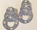 Clear Crystal Rhinestone Earrings Blue White Painted Metal Circles Vintage Post