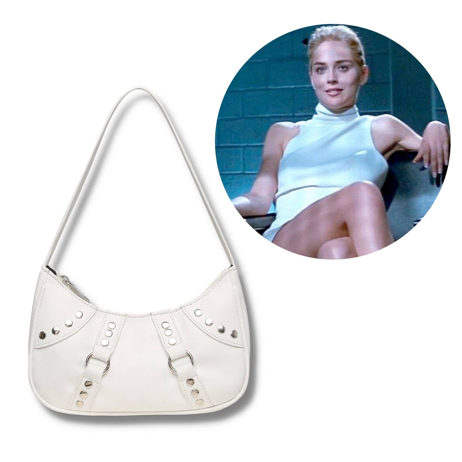 Basic Instinct movie inspired studded Handbag white shoulder hobo 90s gift idea