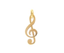 18K YELLOW GOLD FLAT 20mm 0.9" TREBLE CLEF MUSICAL NOTE PENDANT, VIOLIN CHARM image 1