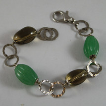 .925 RHODIUM SILVER  BRACELET WITH GREEN AGATE AND QUARTZ - $74.40