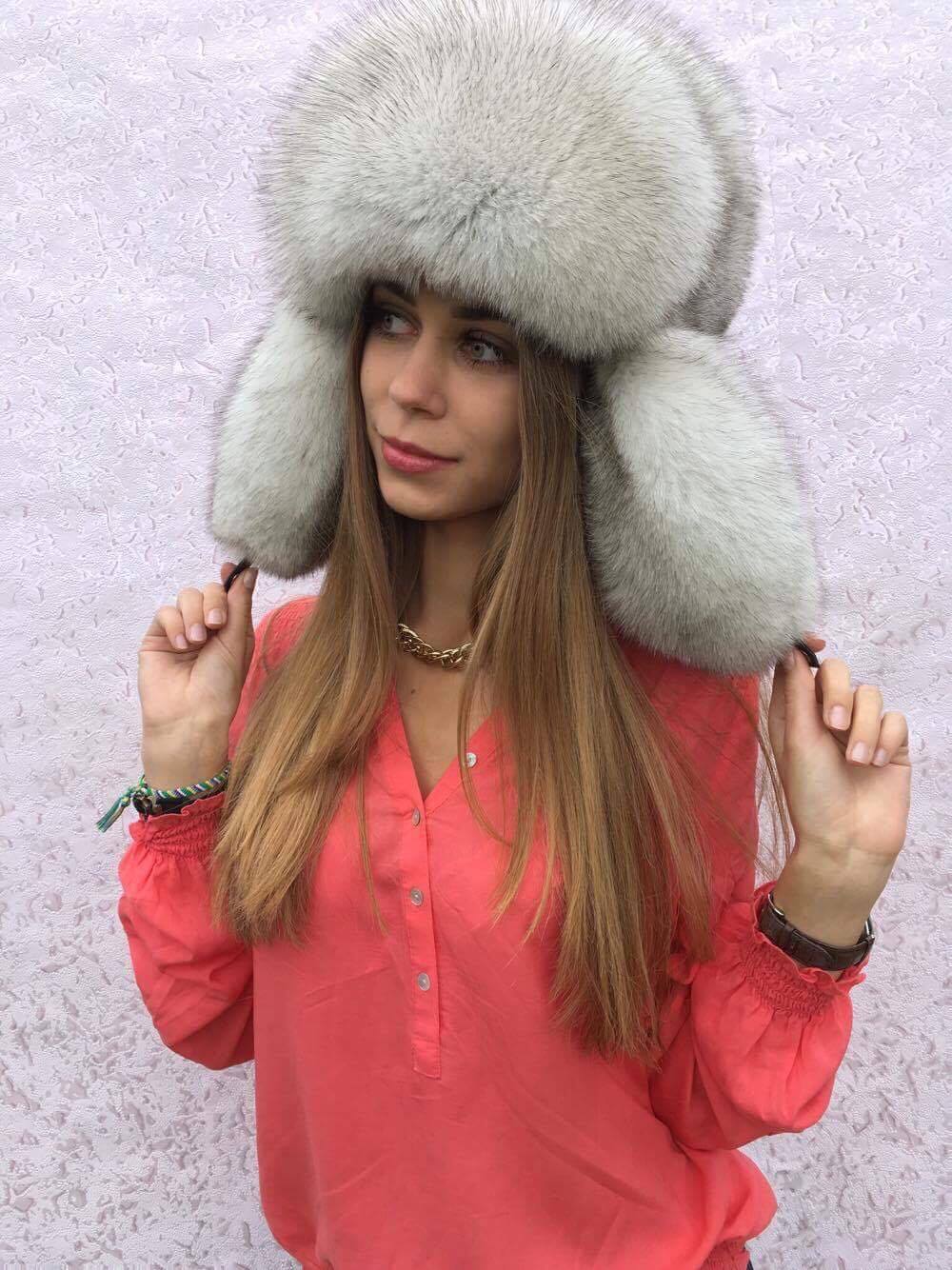 Blue Frost Fox Fur Full Ushanka Hat Natuurlijke Bont Kleuren Accessoires Hoeden & petten Wintermutsen Bontmutsen Verstelbare Saga Furs Hat 