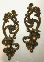 Pair of Vtg Syroco Homco Gold Floral Scroll Wall Sconce Candle Holders 1... - $27.72