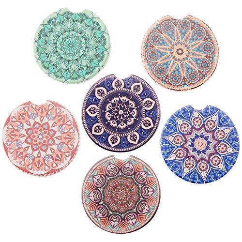 Car Absorbent Ceramic Coasters Pack of 6, Stoneware Auto Cup Holder
