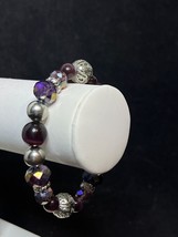 Silver Tone And Purple Beads Stretch Bracelet (3911) - $12.00