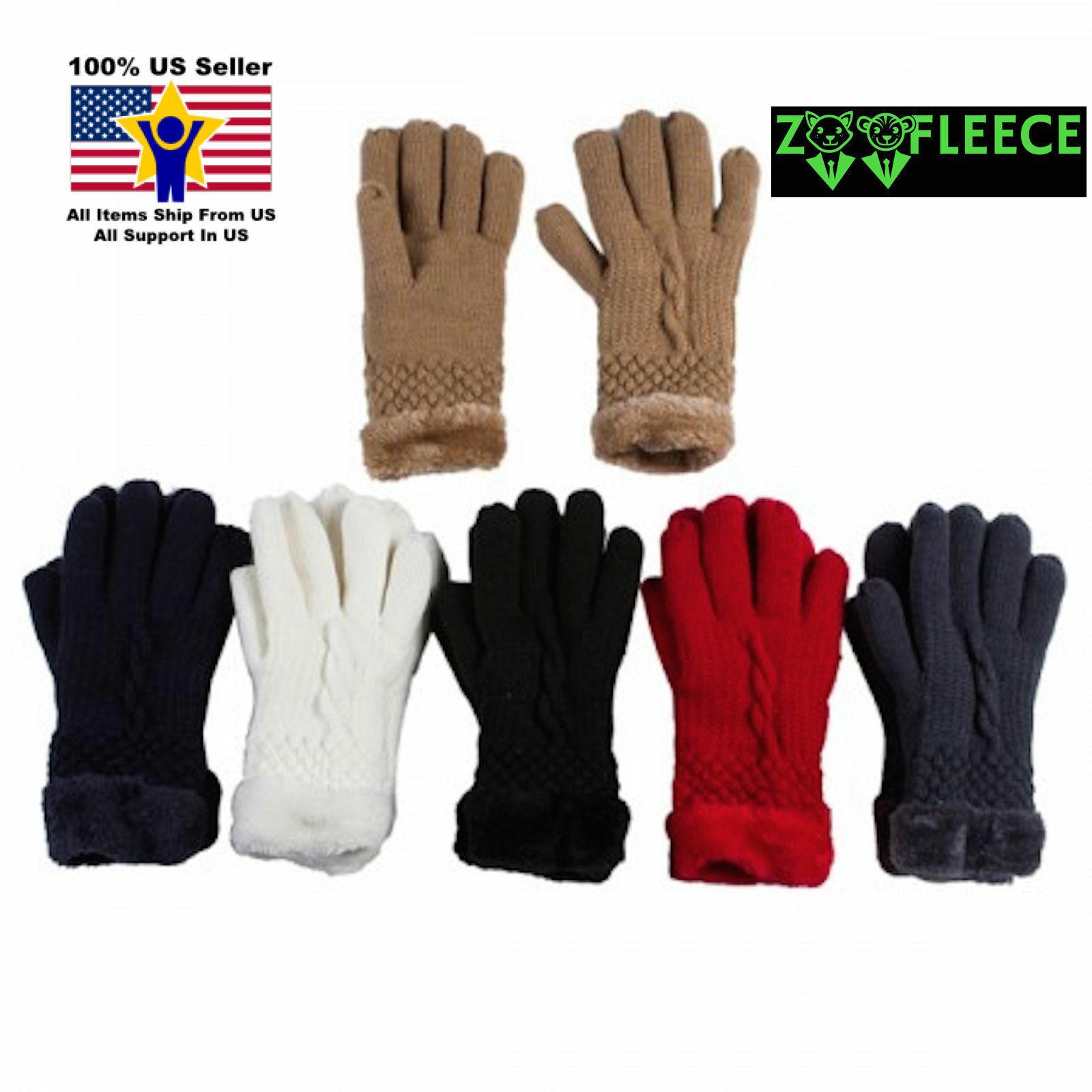 NEW Ladies Winter Elegant Warm Polar Fleece Lined Thick Knit Ski Gloves Soft